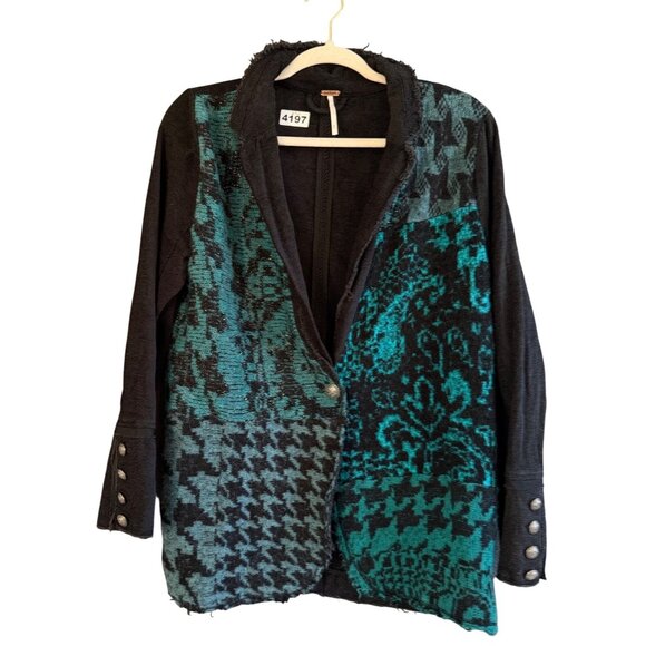 Free People Women's Blazer Jacket Sz M Black Combo Wool Blend Better Together - Picture 2 of 14